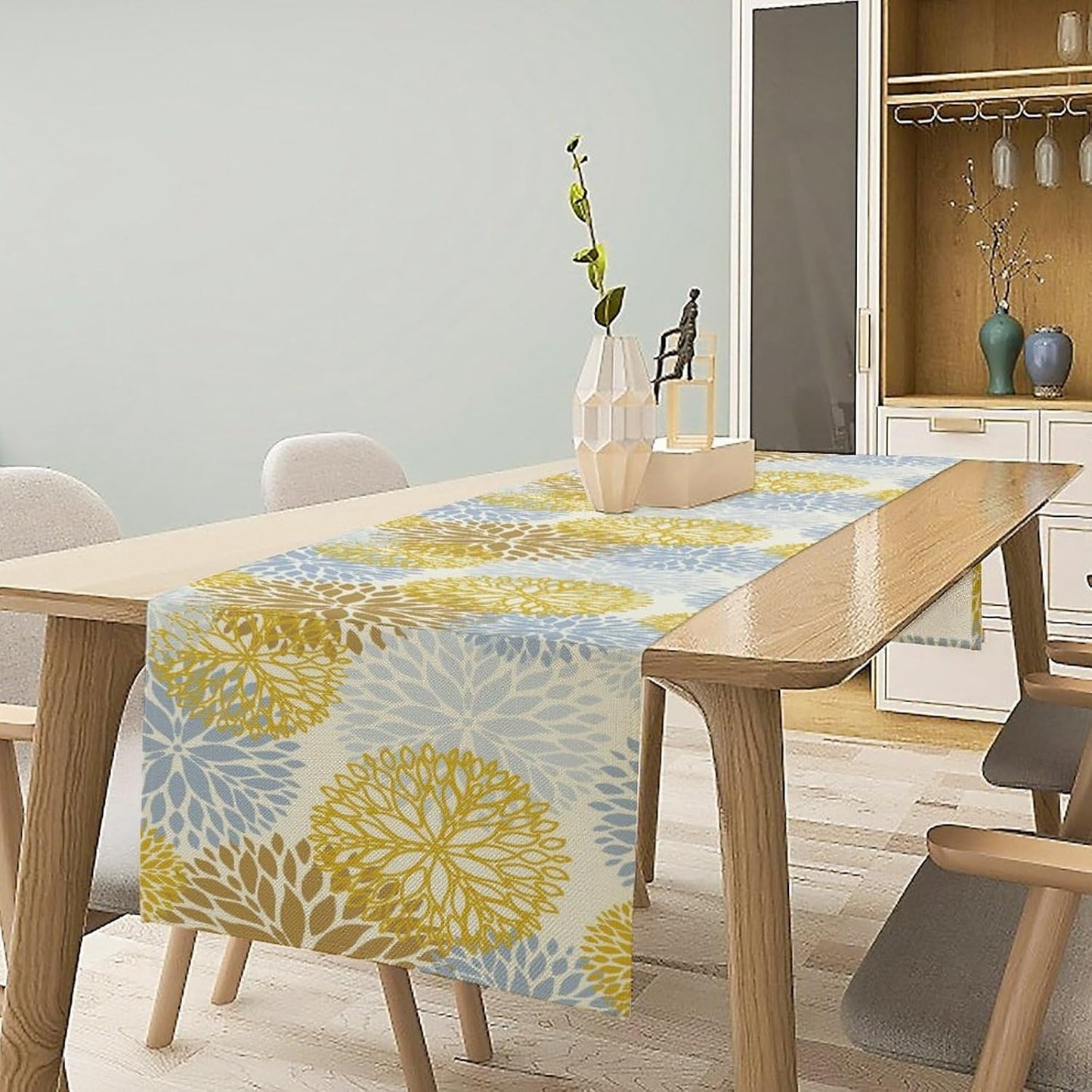 Flowers Table Runner,Spring Summer Floral Pattern Seasonal Farmhouse Kitchen Dining Table Home Party Decoration 13x72 Inch