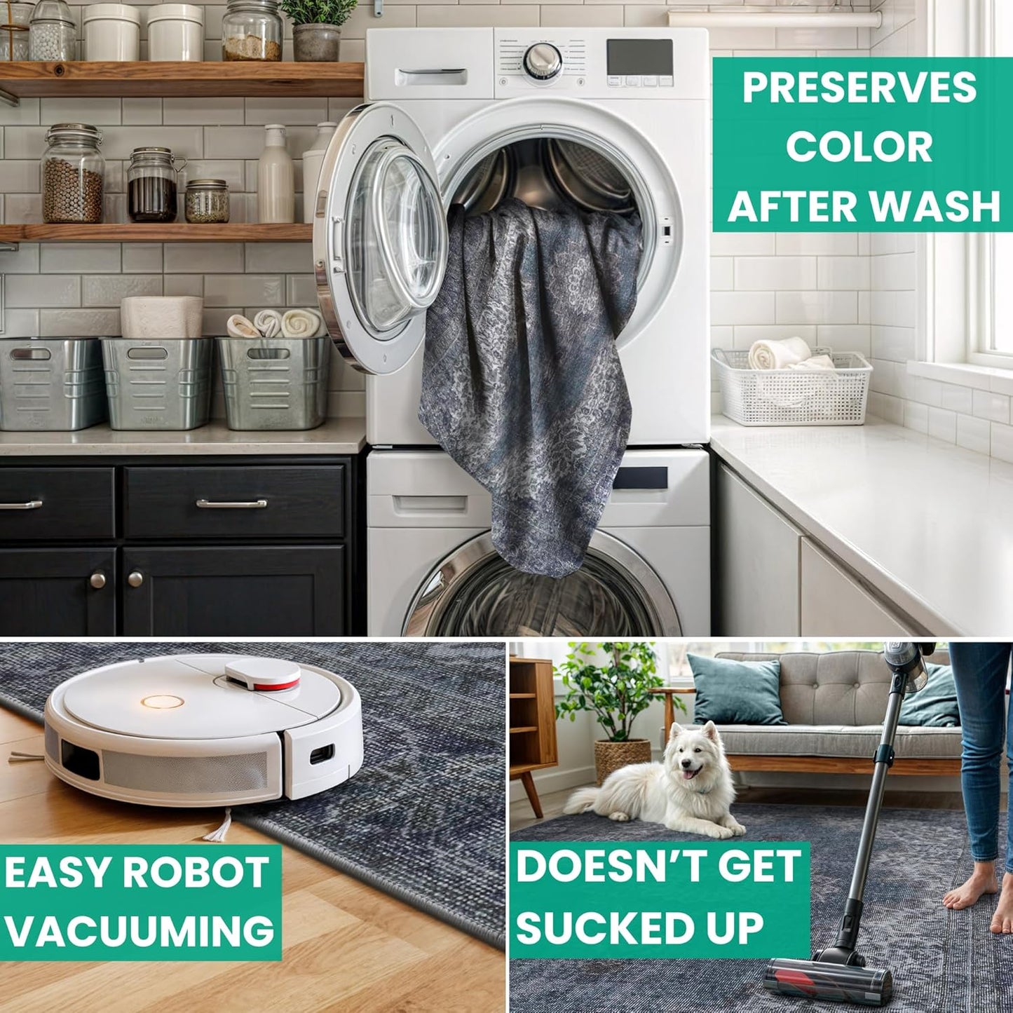 Bloom Rugs Washable Non-Slip 9' x 12' Rug - Dark Teal Traditional Medallion Area Rug for Living Room, Bedroom, Dining Room, and Kitchen - Exact Size: 9' x 12'