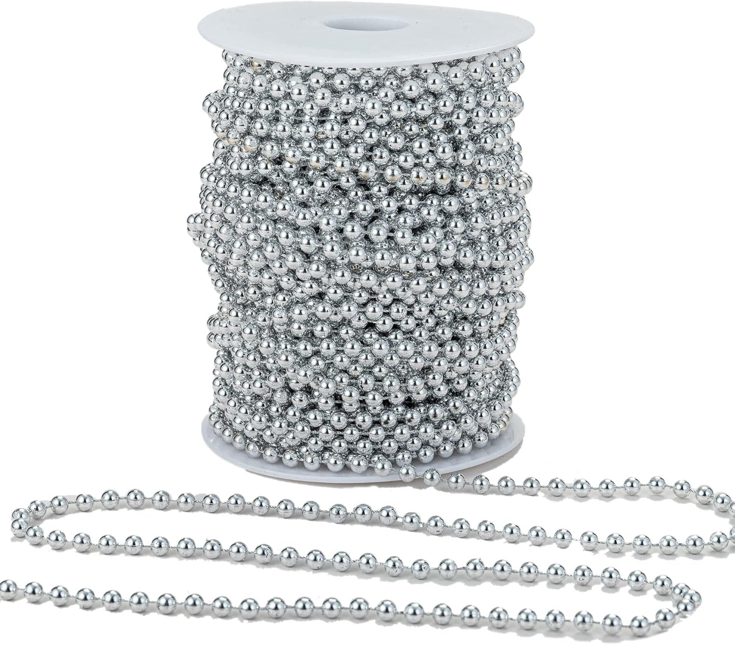 5mm Crafts Faux Pearl Beads Garland Pearl Bead Roll Strand of Pearls to Decorate Floral Centerpieces Wedding Party Favor Christmas Tree(99 Feet Silver)