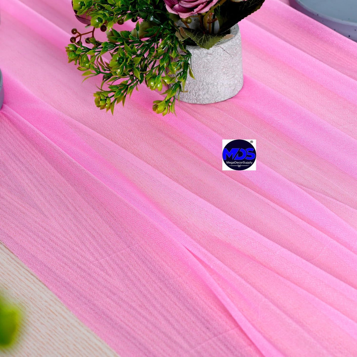 MDS 15 Pack 10ft Chiffon Table Runner 29 x 120 Inches Sheer Wedding Runner Romantic Rustic Table Runner for Wedding Decorations, Birthday Parties, Bridal Shower Party Arch Decor - Bubblegum Pink