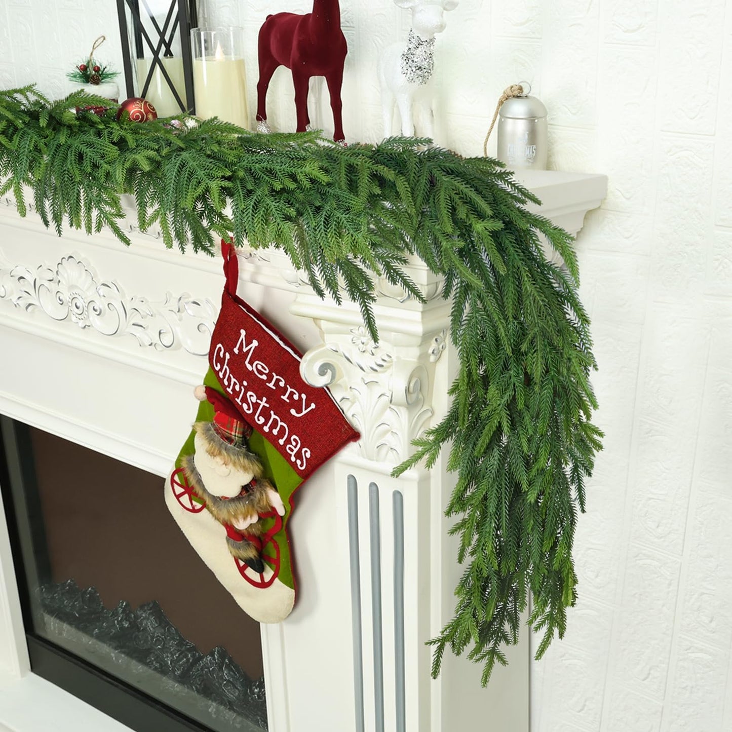 9 Ft Christmas Cedar Garland for Staircase Railing Real Touch Soft Bendable Faux Winter Xmas Greenery Pine Garlands Mantle Garland for Decoration for Table Fireplace Door Railing Wall Home Decor