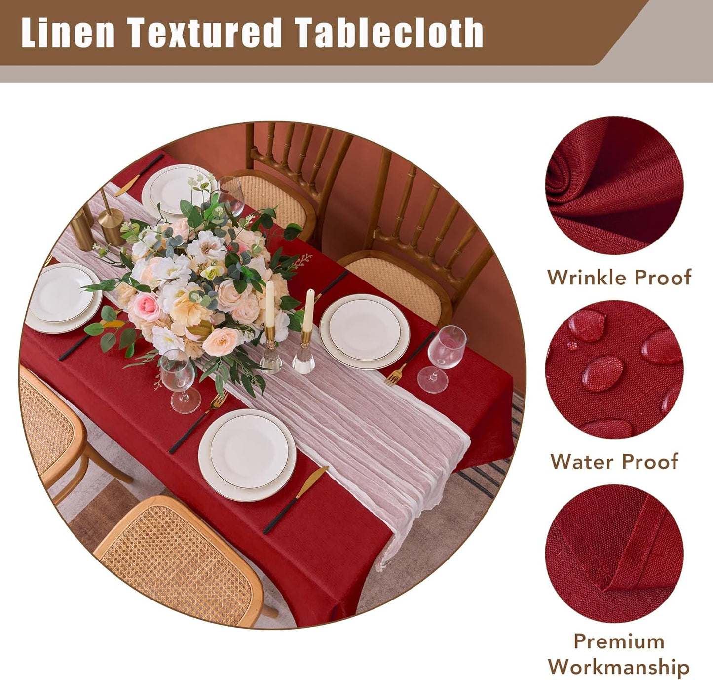 Fitable Faux Linen Christmas Tablecloths 2 Pack, Burlap Textured Fabric Rectangle Table Cloth, Elegant Decorative Table Covers for Winter Holiday Dinner Party Farmhouse (Red, 54 x 78 Inch)