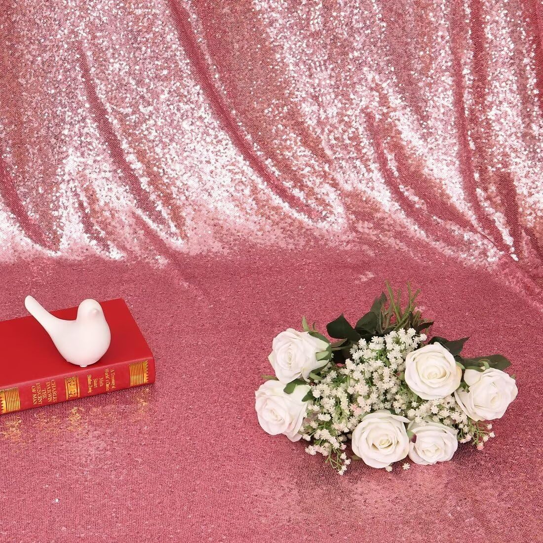 Eternal Beauty Sequin Backdrop Curtains, 2x8 Ft-2 Panels Fuchsia Pink Back Drop for Shimmer Photography Party Wedding Birthday Decor