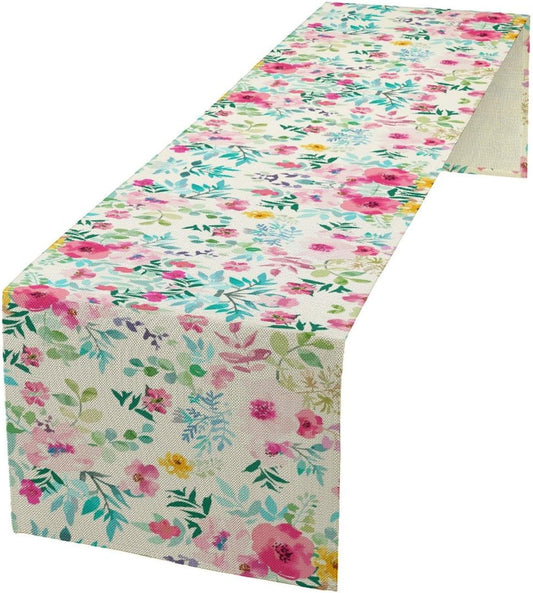 Watercolor Floral Table Runner, Colorful Botanical Spring Summer Nature Flower Aesthetic Table Runner for Kitchen Dinning Table Runner Decor Home Wedding Party Holiday, 13x36 Inch