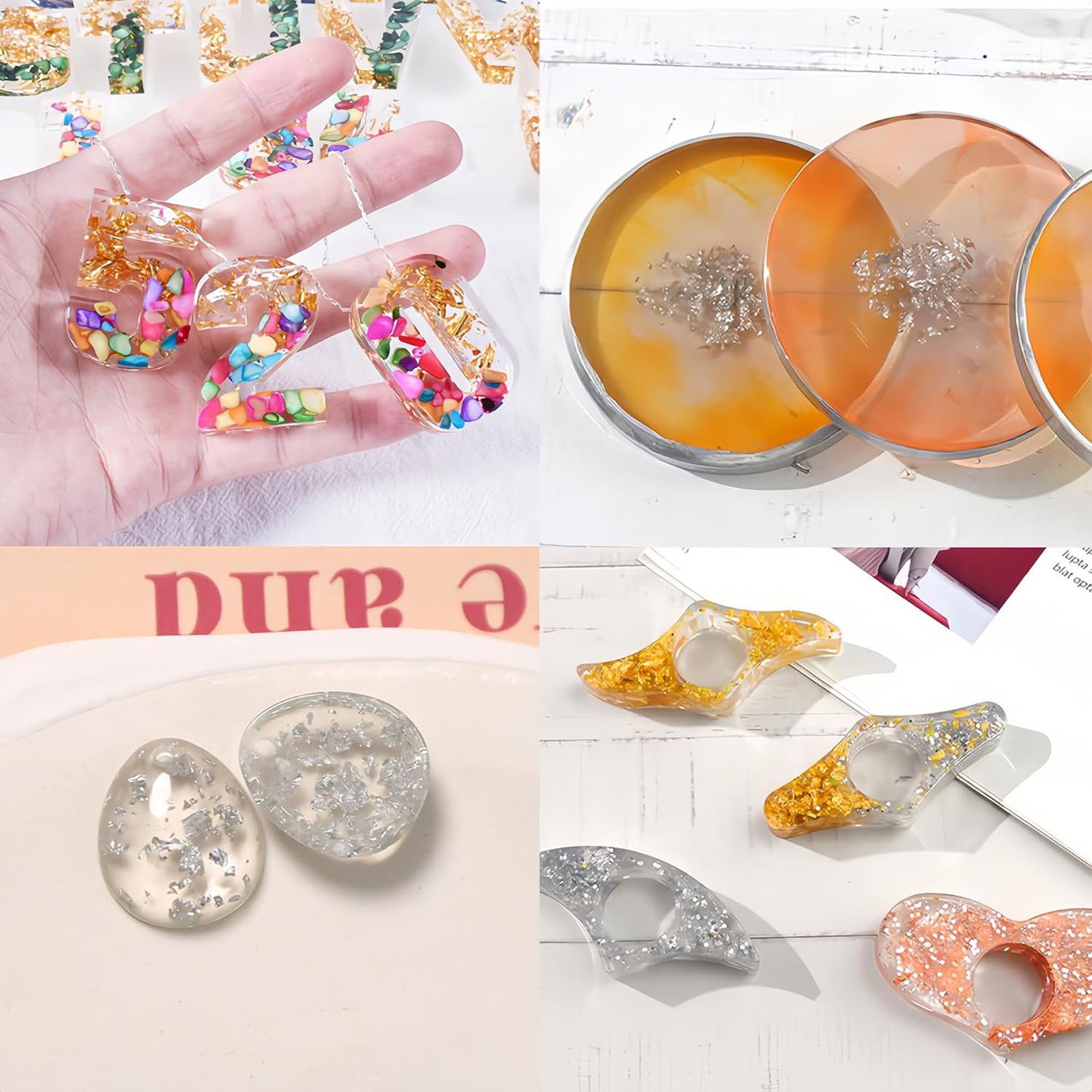 Gold Flakes for Resin, 2 Bottles 10g Imitation Golden Foil Gilding Flake Metallic Leaf for Cake Decoration Chocolate Making Nails Painting Art Crafts with Bamboo Tweezers (Silver, Copper Colors)