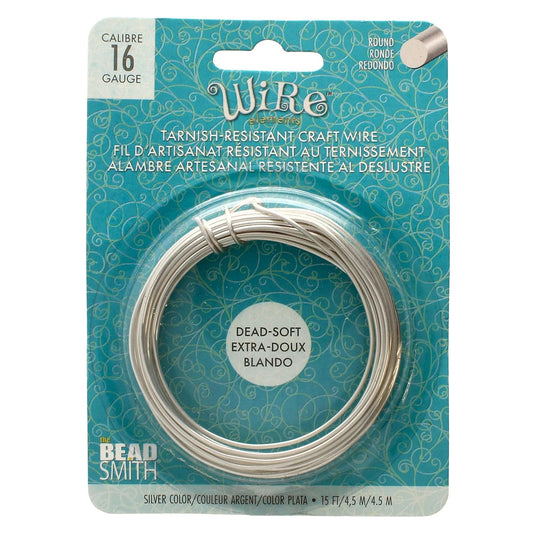 The Beadsmith Wire Elements Craft Wire – Tarnish Resistant, Soft Temper, Round, Silver Color – 1.3mm, 16 Gauge, 15 Foot Spool – Jewelry Making, Wire Wrapping, Floral, & Other DIY Crafts