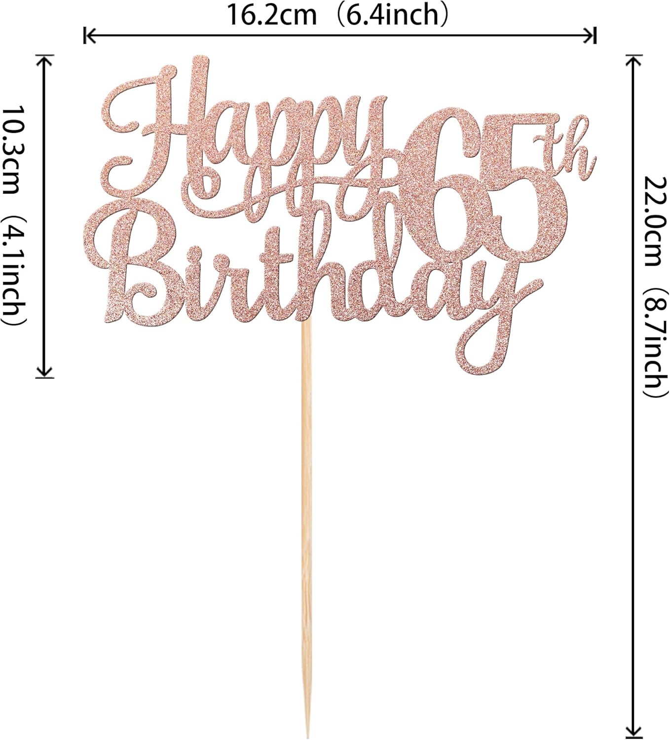 1 PCS Happy 65th Birthday Cake Topper Glitter Cheers to 65 Years Birthday Cake Pick 65 Fabulous Cake Decoration for Happy 65th Birthday Theme Party Decorations Supplies Rose Gold