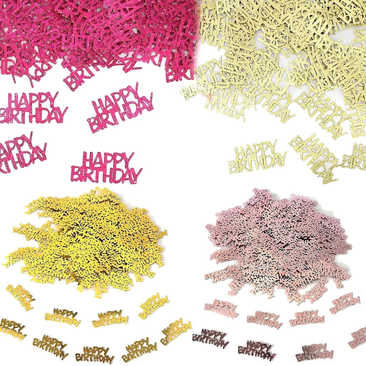 560 PCS Glitter Happy Birthday Confetti, Rose Gold Table Decorations, Iridescent Metallic Foil for DIY Crafts Festive Table Decoration