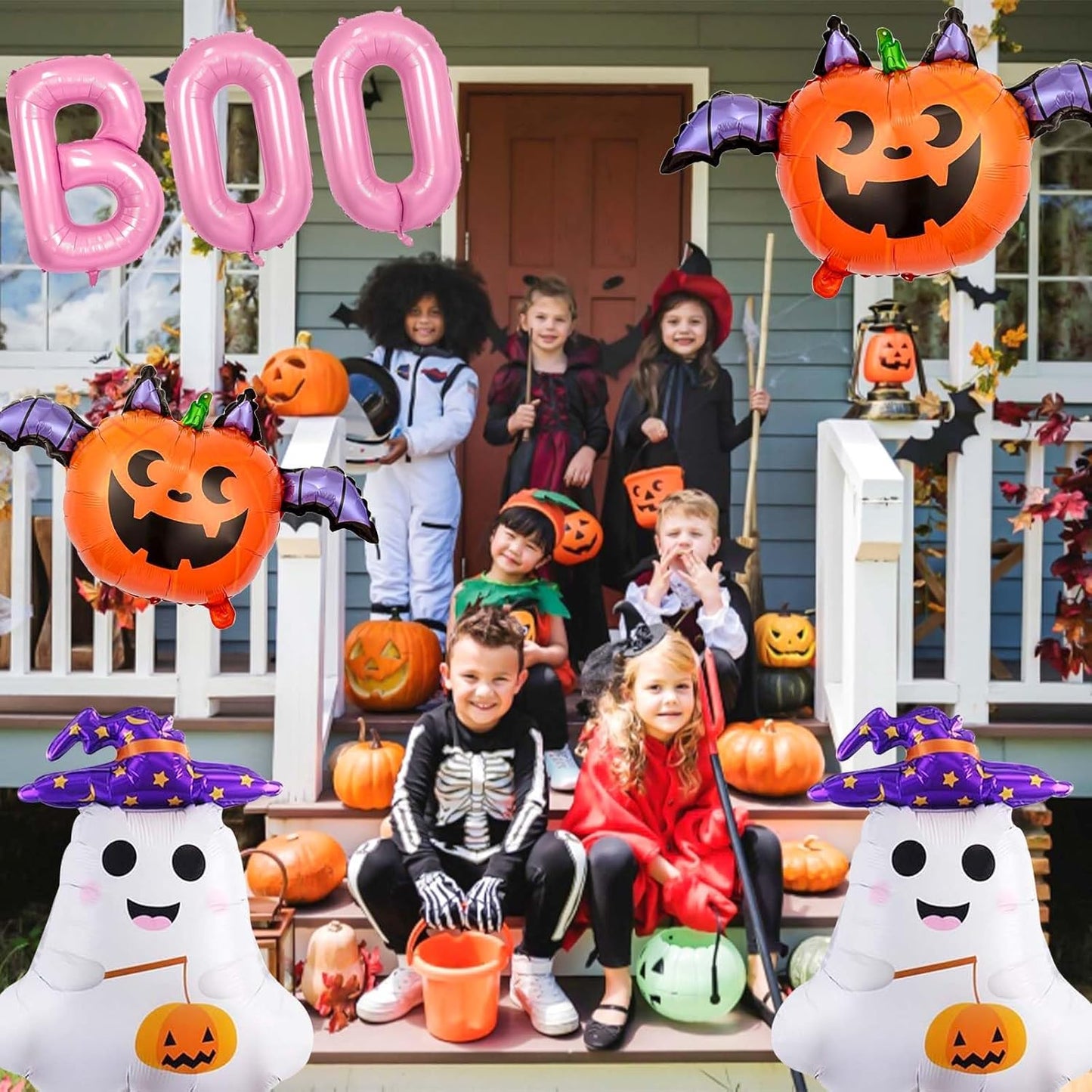 Halloween Balloons Decorations, Pink Boo Letter, Ghost, Pumpkin Foil Balloon for Halloween Party Decorations (Purple)