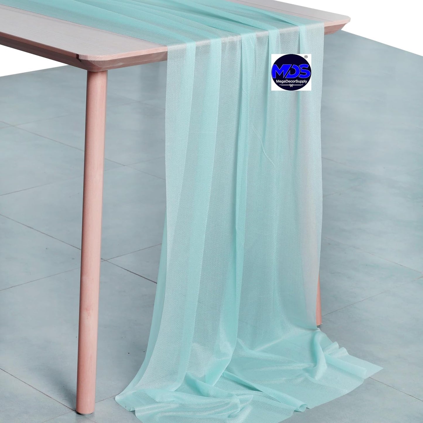 MDS 2 Pack 10ft Chiffon Table Runner 29 x 120 Inches Sheer Wedding Runner Romantic Rustic Table Runner for Wedding Decorations, Birthday Parties, Bridal Shower Party Arch Decor - Teal