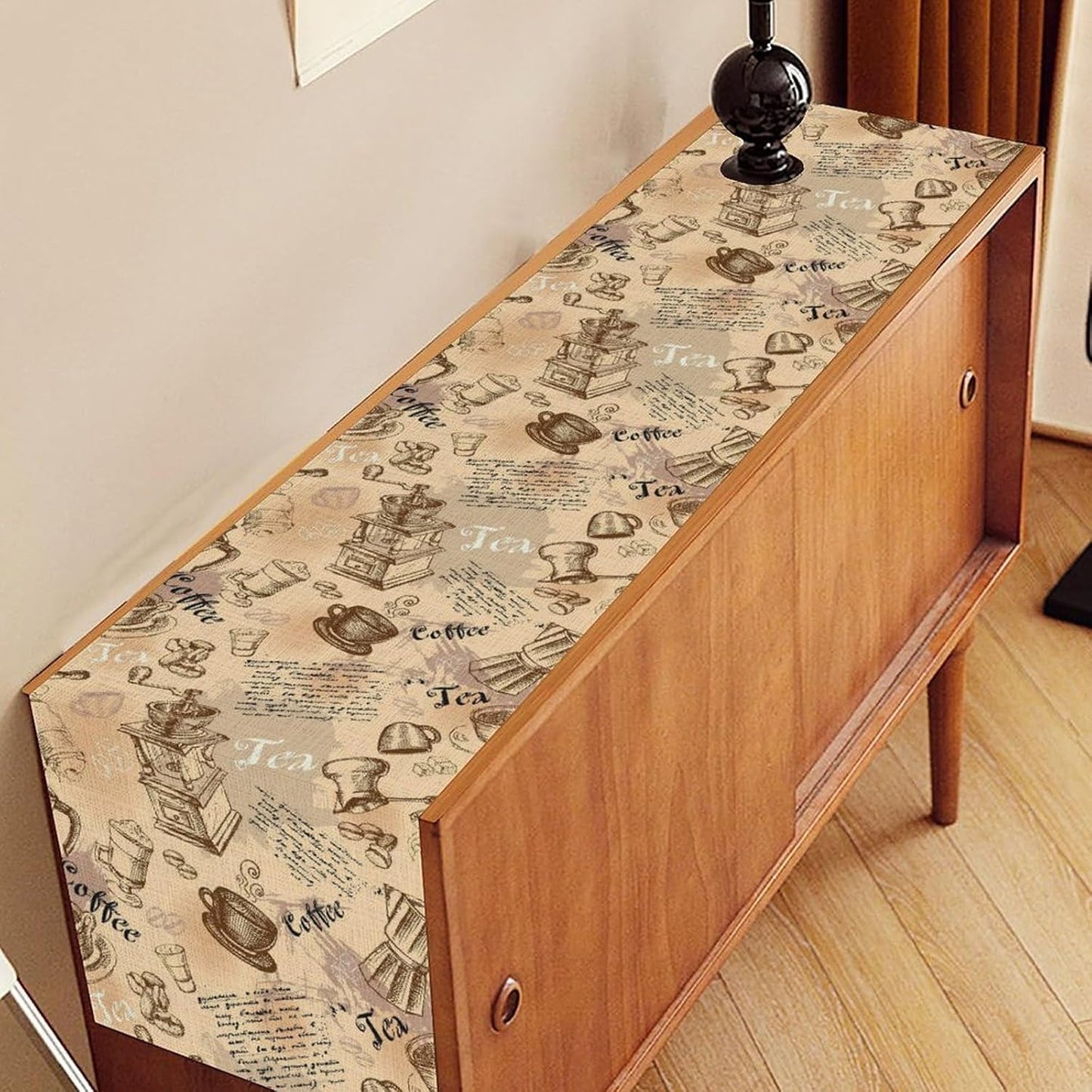 Coffee Theme Table Runner, Rustic Farmhouse Coffee Cup Tea Party Cafe Table Center Decor for Home Kitchen Dining Patio Holiday Party Indoor Outdoor Table Decorations,13"x36" Inch