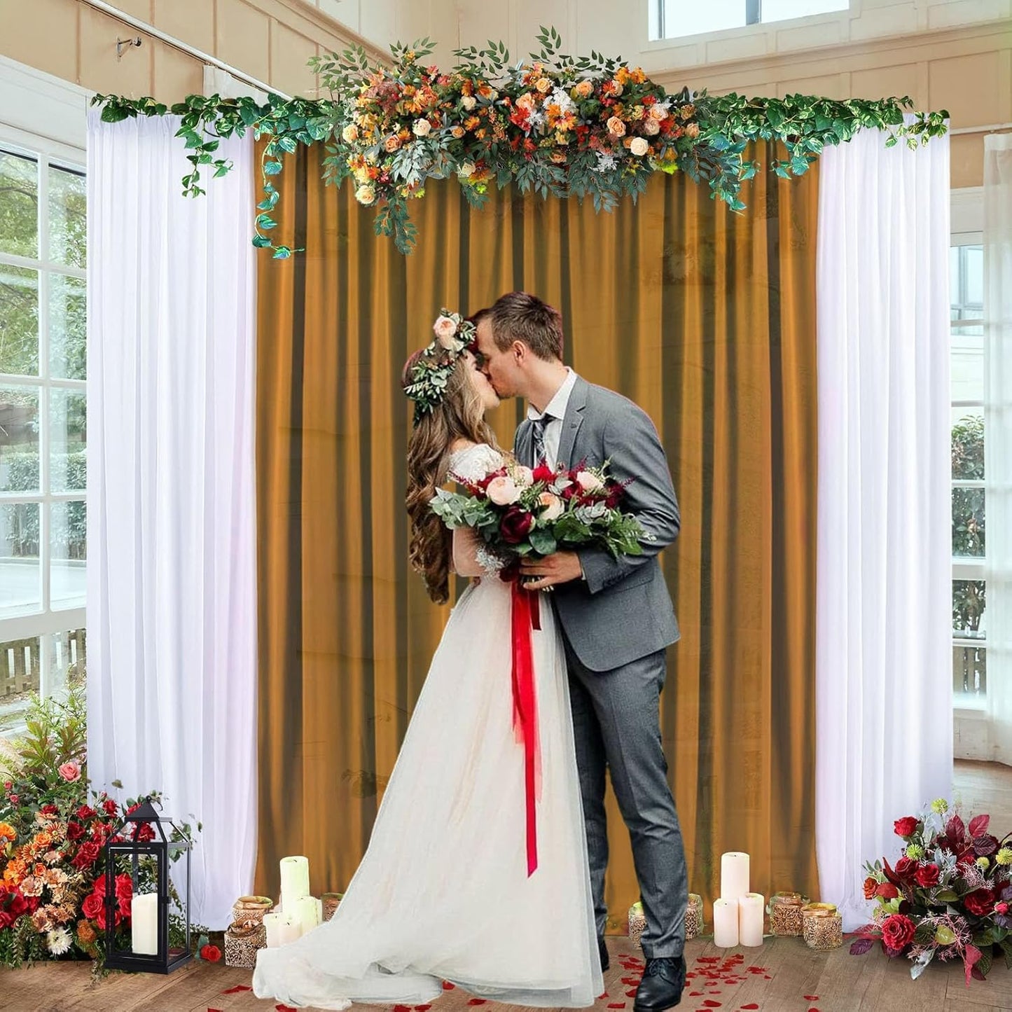 10 x 10 Feet Brown Backdrop Curtain for Partie, Background Curtains for Photoshoot, Birthday, Wedding, Halloween, Thanksgiving, Christmas Day, New Year Party Decorations 5Ft x 10Ft, 2 Panels