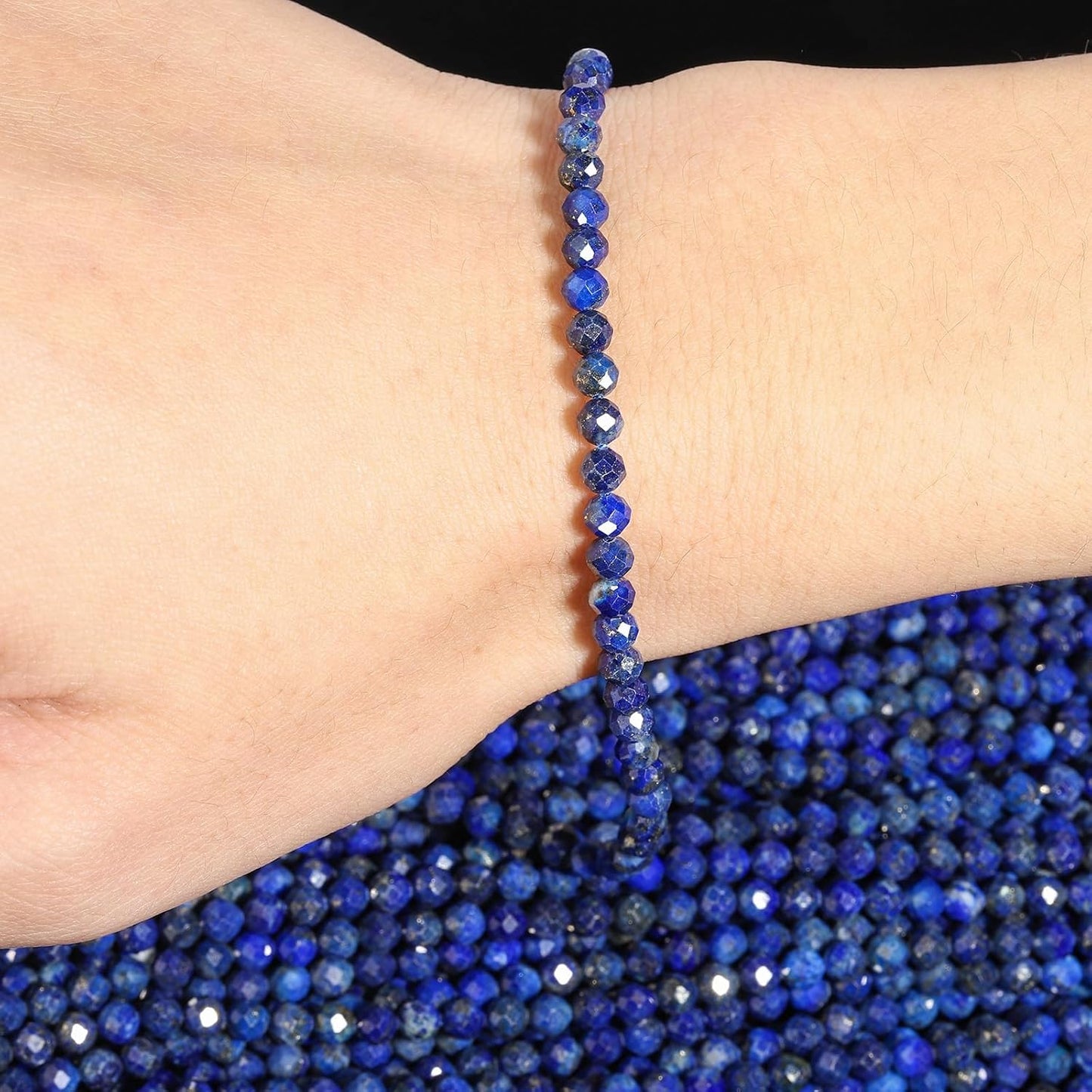 Song Xi 90pcs 4mm Natural Dark Lapis Lazuli Gemstone Beads Faceted Round Loose Stone Beads for Jewelry Making