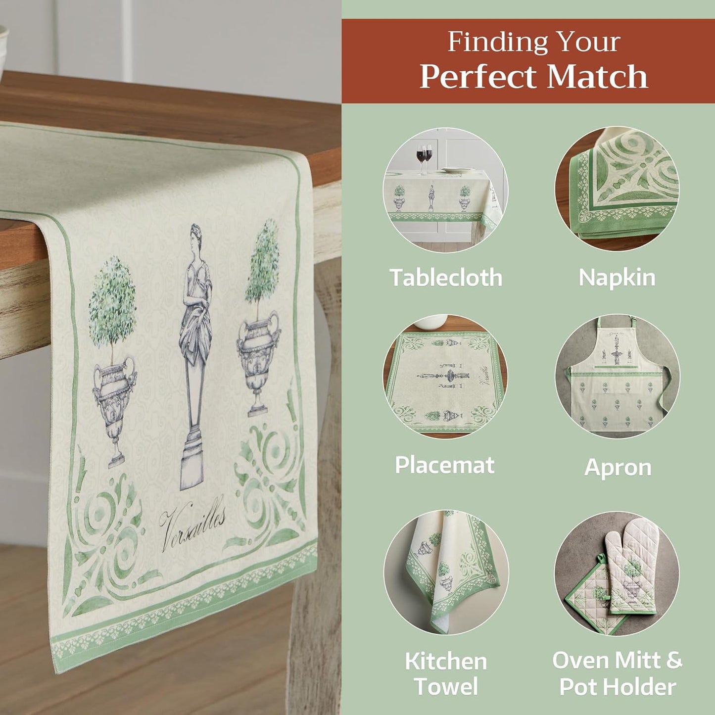 Maison d' Hermine Table Runner 100% Cotton Double Layer Table Runners 108 inches Long Decorative for Home Kitchen Dining Party Wedding Bridal Shower Spring Summer (Jardin Du Roy, 14.50" x 108")