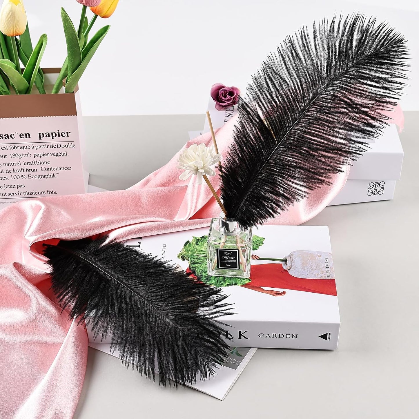 THARAHT Black Ostrich Feathers 24pcs Natural Bulk 8-10Inch 20cm-25cm for Crafts Wedding Party Centerpieces Halloween and Home Decoration Feathers