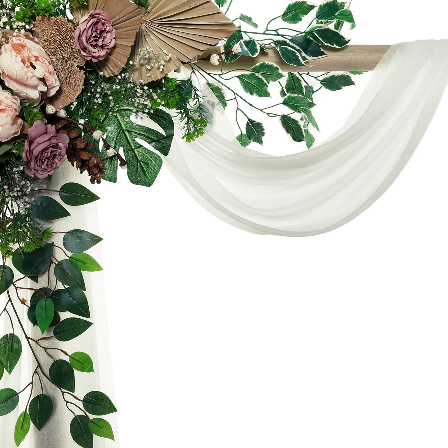 VDS Pack of 1 Panel (30 Inch X 20 Feet) Wedding Arch Draping Fabric Sheer Chiffon Fabric Drapery for Wedding Ceremony Reception Swag Backdrop Canopy Chuppah ARBO Altars Decoration (Ivory)