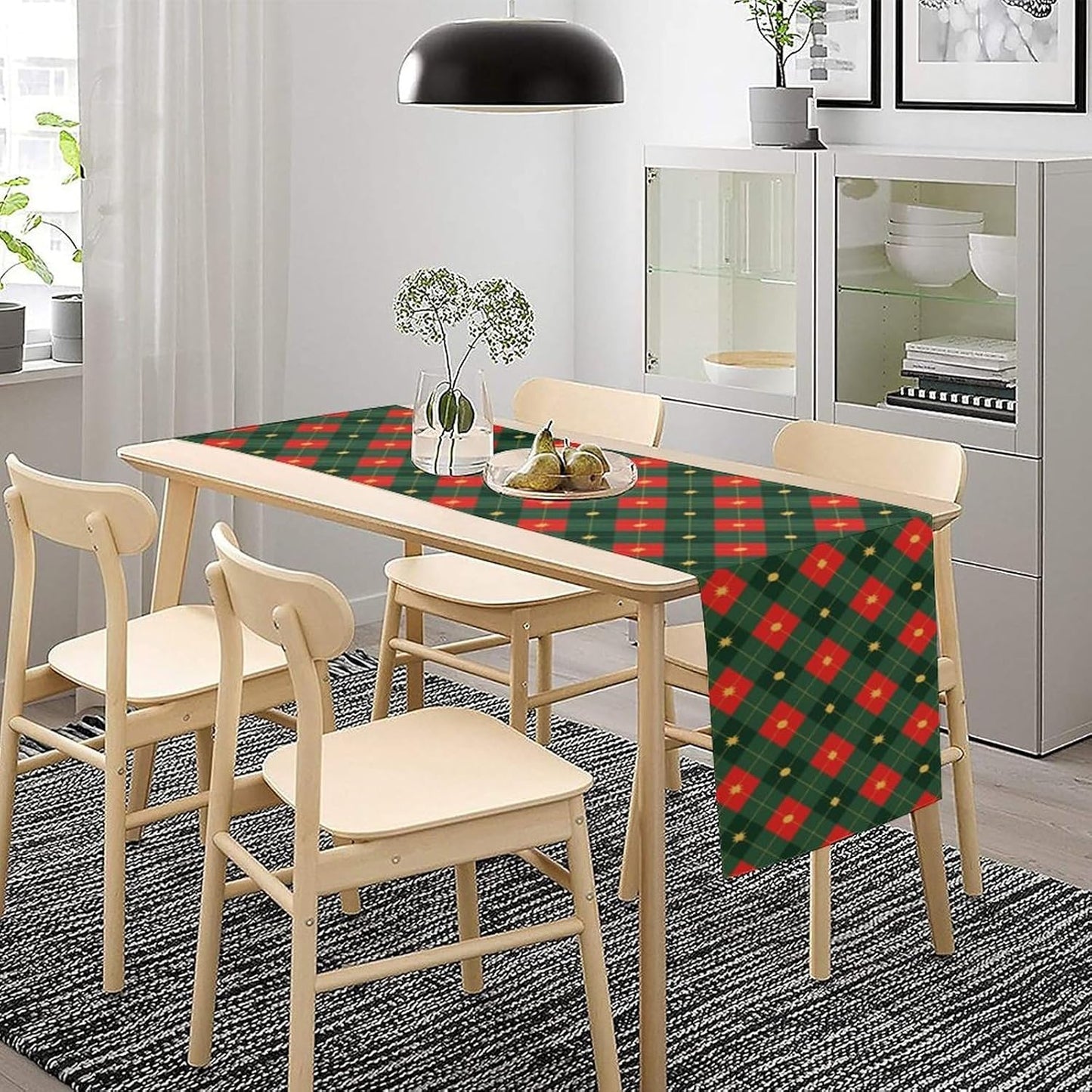 Christmas Table Runner,Green Red Xmas Plaid Table Cloth Kitchen Dining Table Decoration for Home Party Decor 13x108 Inch