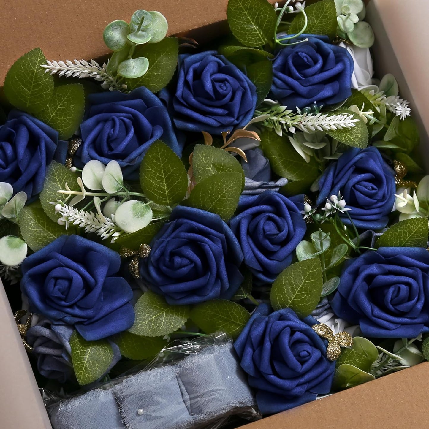 Wedding Aisle Decorations for Wedding Ceremony Set of 10 Pew Flowers for Church Chair Decorations Party Decor with Artificial Flowers Eucalyptus and Ribbons Blue