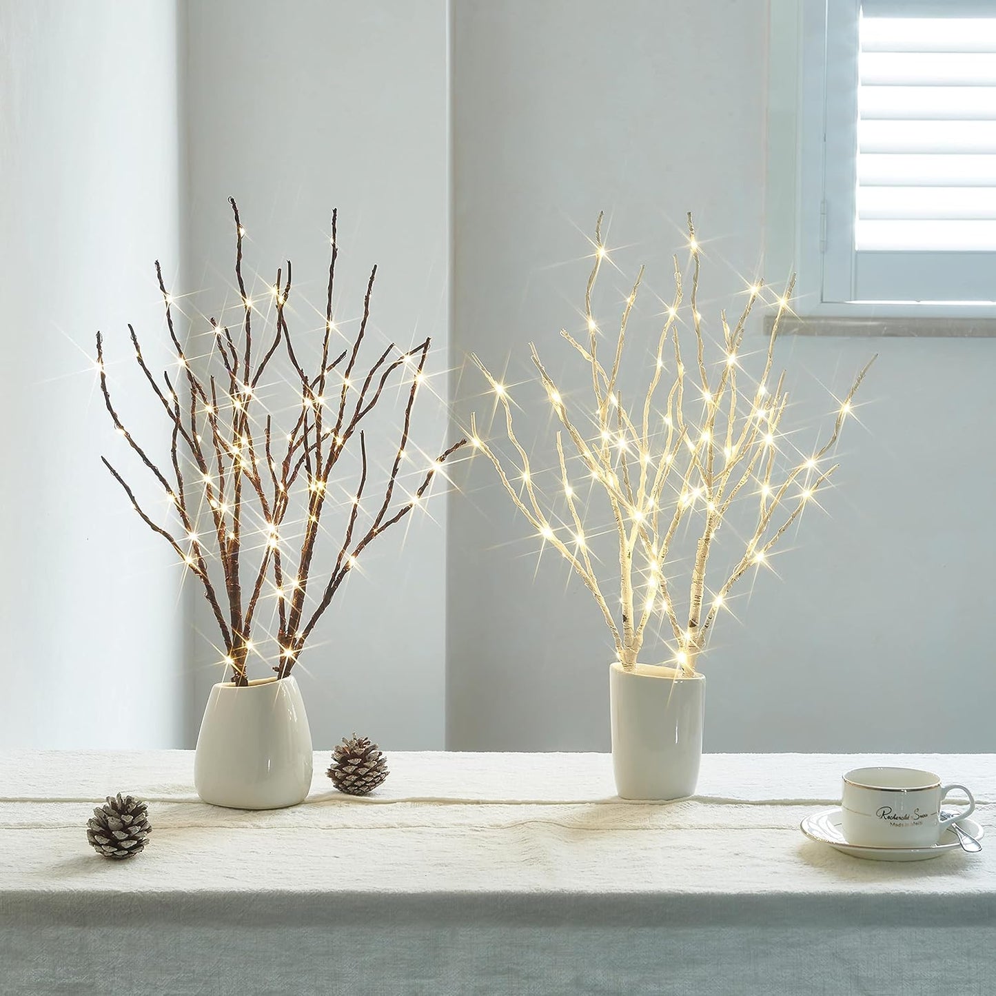 Hairui Lighted Birch Branches 18IN 70 White Willow LED Battery Operated with Timer Twig Lights for Summer Christmas Wedding Decoration Indoor Outdoor(Vase Excluded)