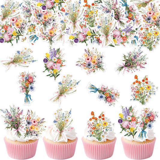 42PCS Edible Wildflower Cupcake Toppers Wafer Paper Baby in Bloom Baby Shower Decorations Flower Birthday Party Decorations Wildflower Cake Toppers for Birthday Party Supplies (Wildflowers)