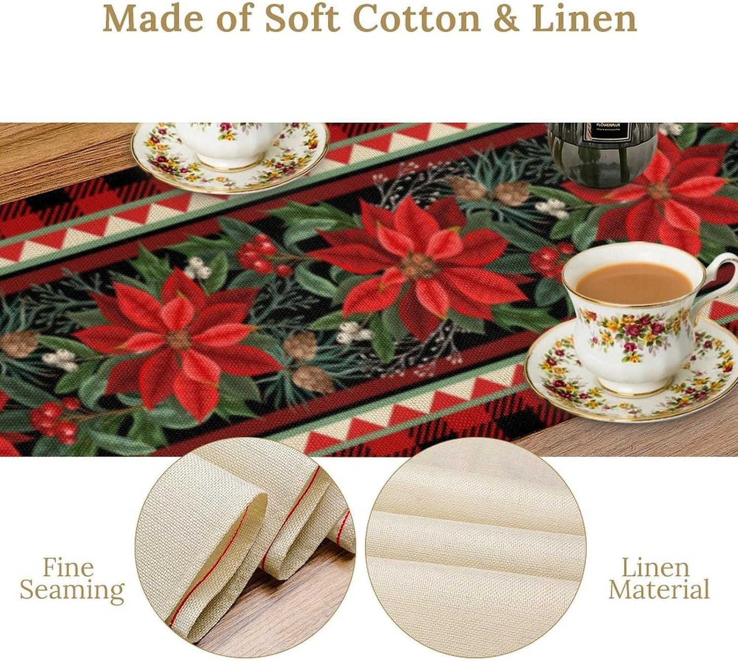 Christmas Table Runner,Seasonal Winter Xmas Holiday Plaid Table Cloth Kitchen Dining Table Decoration for Home Party Decor 13x70 Inch