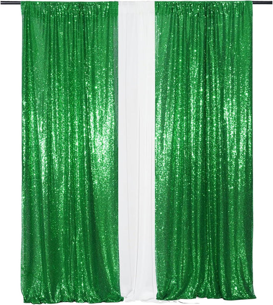 Eternal Beauty Sequin Backdrop Curtains, 2x8 Ft-2 Panels Green Back Drop for Shimmer Photography Party Wedding Birthday Decor
