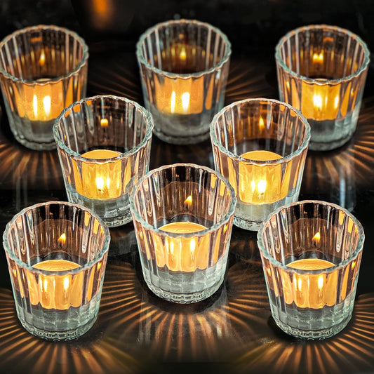 ComSaf Votive Candle Holders, 12 PCS Glass Candle Holders, Ribbed Tealight Candle Holder for Table Centerpieces, Clear Candle Holder for Wedding, Home Decor, Party, Baby Shower, Special Occasions