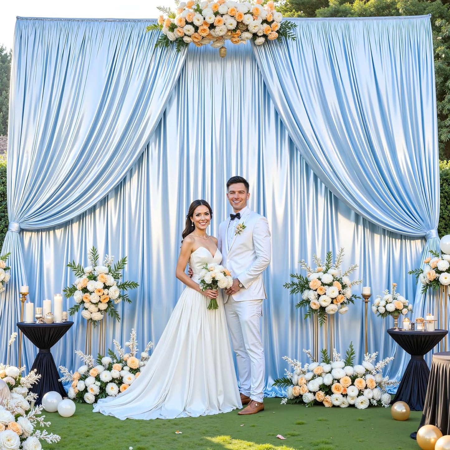 Blue Glitter Backdrop Curtain for Parties Wedding,10Ft x 10Ft Satin Shimmer Photo Backdrop,Non-Wrinkle Sparkle Drapes for Backdrops,Back Drop for Photography, Birthdays,Weddings,Prom