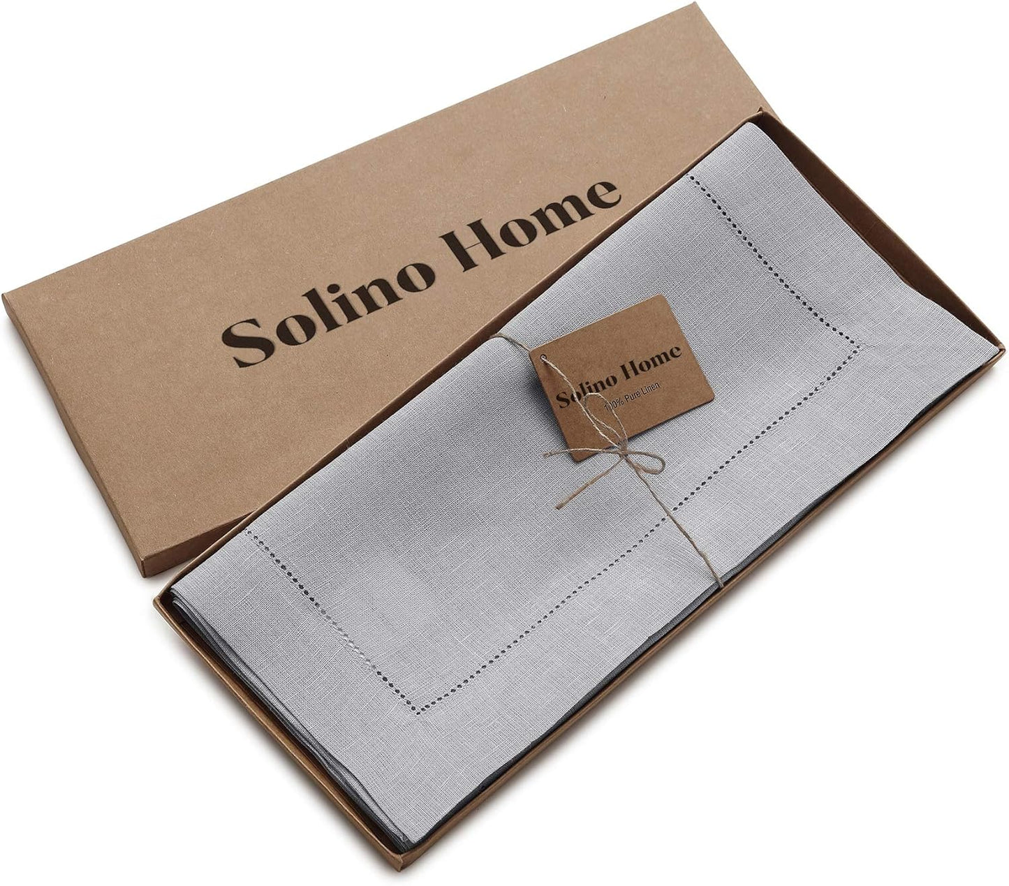 Solino Home Linen Soft Grey Table Runner 132 Inches Long - 100% Pure Linen Extra Long Table Runner 14 x 132 Inch for Fall, Autumn, Thanksgiving, Christmas - Classic Hemstitch