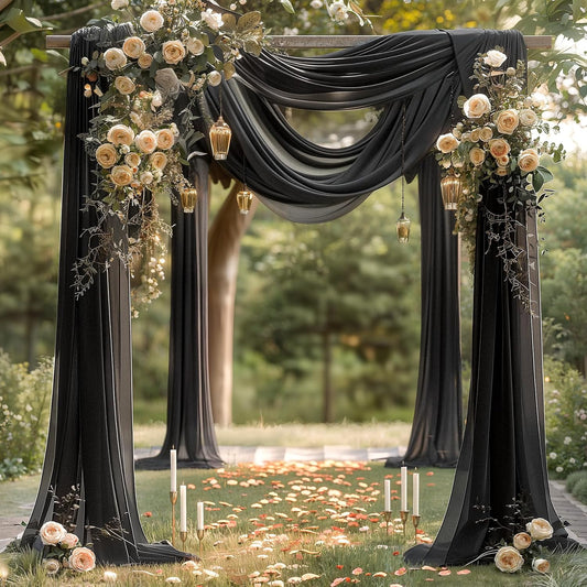 Black Wedding Arch Draping Fabric 3 Panels 30'' x 20FT Black Drapes Sheer Fabric Backdrop Arch Draping Fabrics for Wedding Ceremony Birthday Party Bridal Shower Decoration
