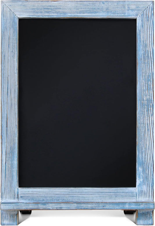 HBCY Creations Rustic Blue Wood Tabletop Chalkboard with Legs/Vintage Wedding Table Sign/Small Kitchen Countertop Memo Board/Antique Wooden Frame (9.5” x 14” Inches) (Rustic Blue)