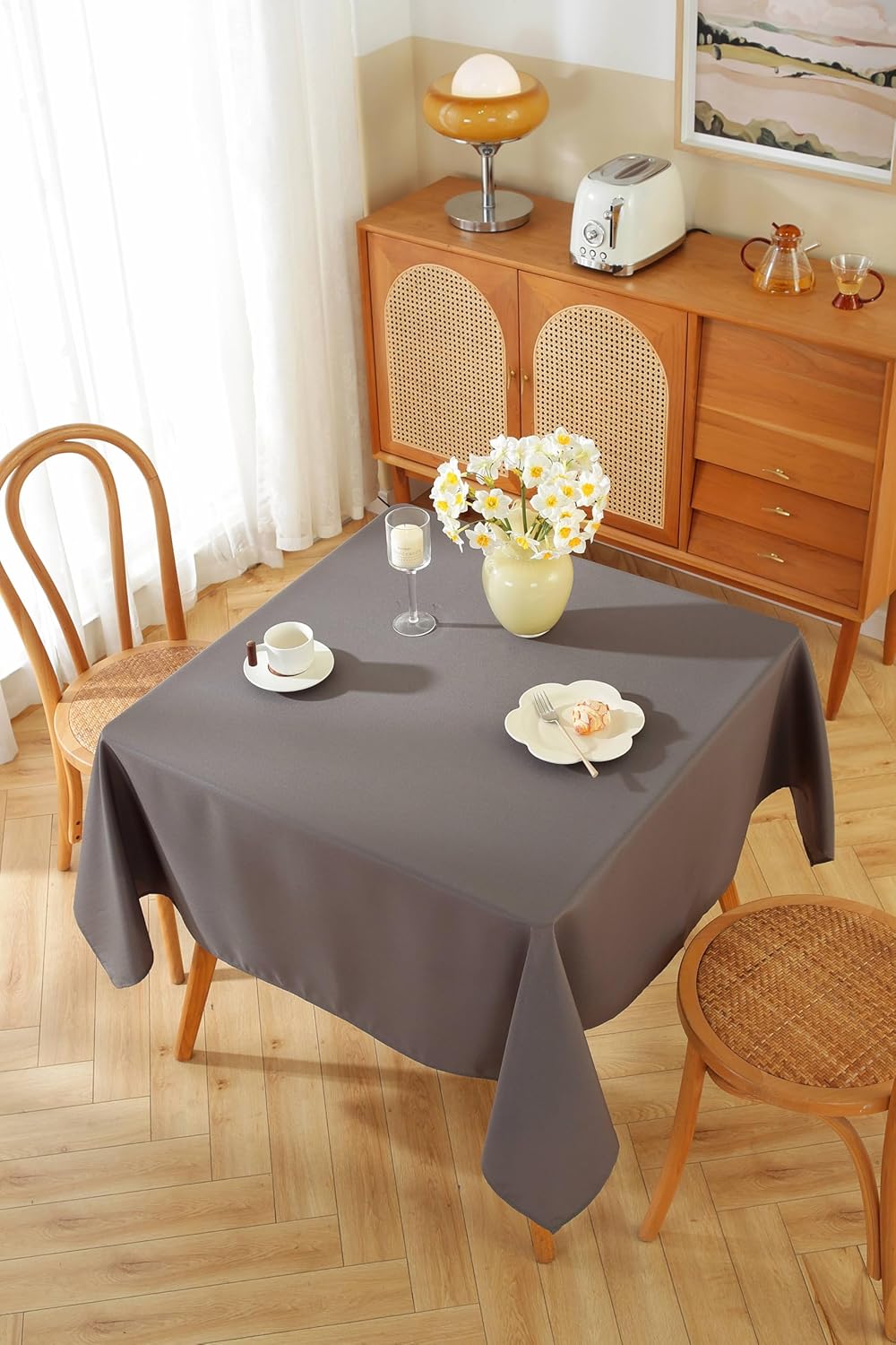 Craft And Party Square Tablecloth, 70 x 70 Inch Charcoal Tablecloth, Polyester Fabric Washable Table Cloth for Home, Party, Wedding or Restaurant Use.