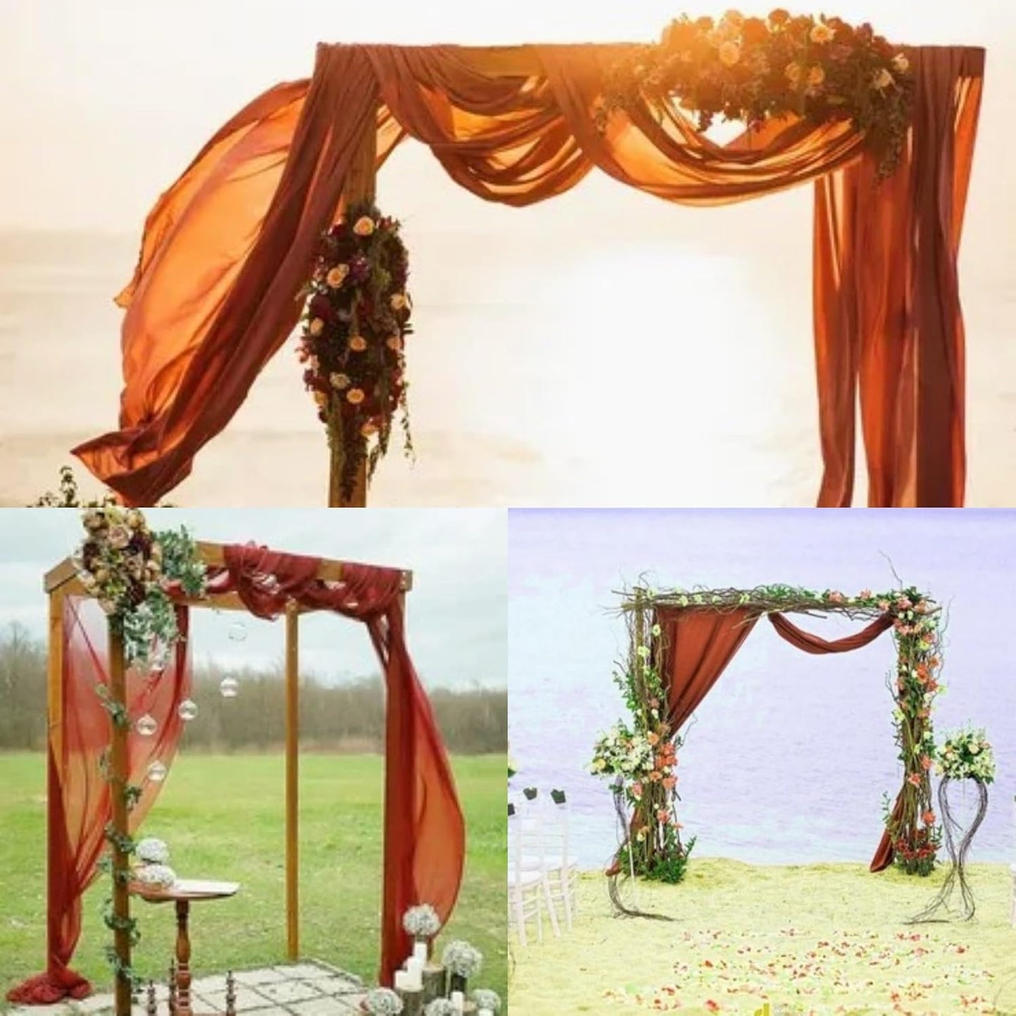8 Panels Wedding Arch Draping Fabric 28" x 20Ft Wedding Arch Drapes Chiffon Fabric Drape Sheer Backdrop Curtain for Weddings Party Ceremony Birthday Arbor Drapery Reception Ceiling Décor(Terracotta)