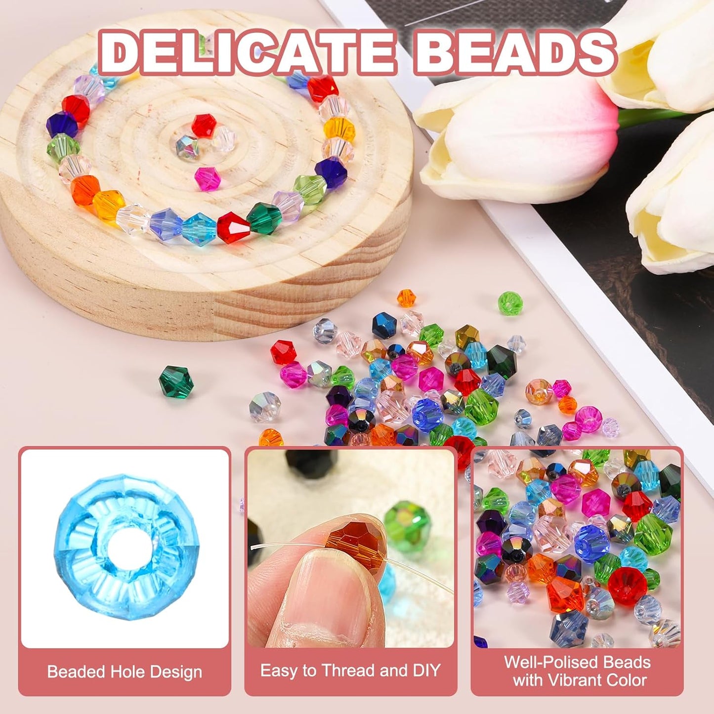 PATIKIL 1000pcs 4mm Bicone Glass Crystal Beads, Faceted Glass Spacer Beads with Box for Jewelry Making Bracelet Necklace Earrings DIY Suncatcher Craft, Sky Blue