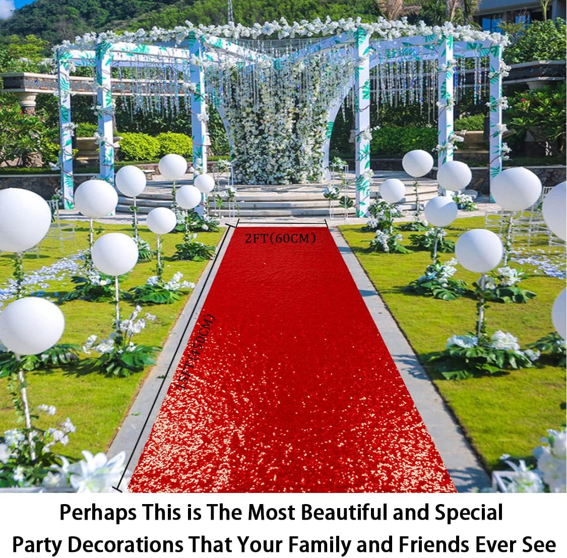 ShinyBeauty Red Sequin Aisle Runner - 2FTx15FT Glitter Carpet for Weddings, Ceremonies, and Special Events
