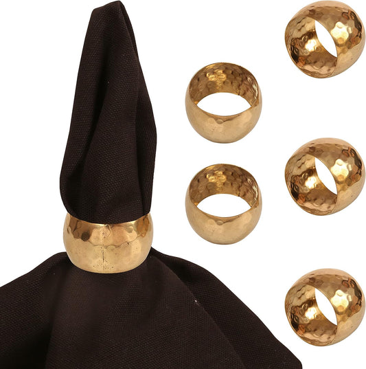 Gorgeous Perfect Hand Hammered Large Size Gold Color Party Dining Table Napkin Holders (Set of 6)