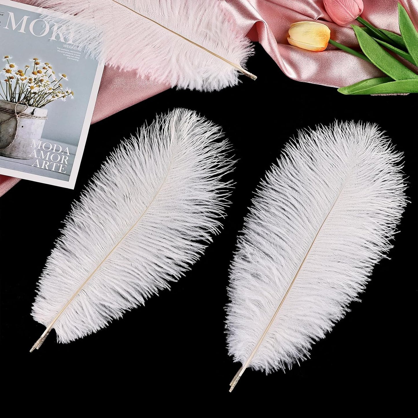 THARAHT White Ostrich Feathers 24pcs Natural Bulk 8-10Inch 20cm-25cm for Crafts Wedding Party Centerpieces Christmas Tree Decoration Feathers