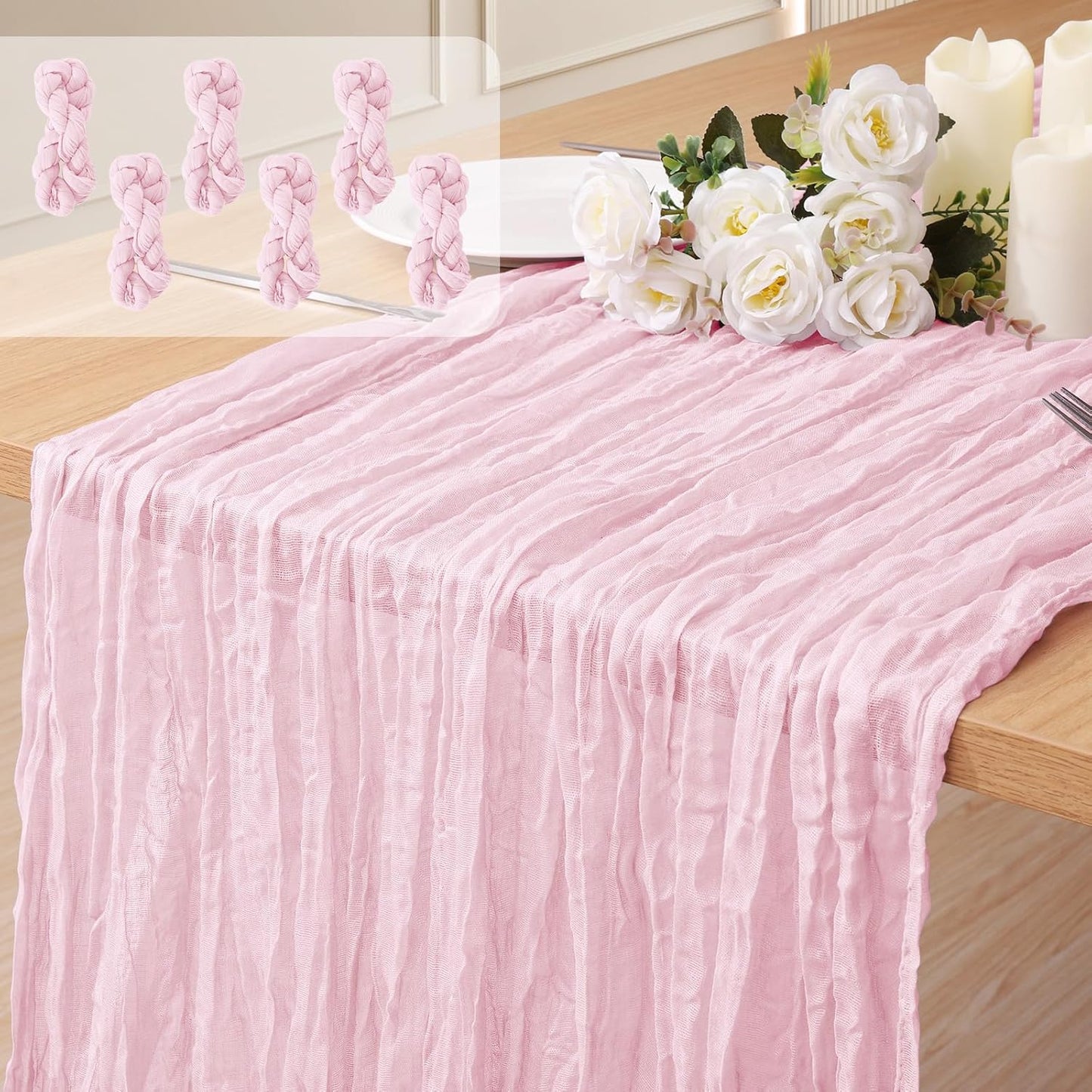 6 Pack Cheesecloth Table Runner 10Ft Christmas Gauze Boho Table Runners for Wedding Decor Bridal Shower Decorations Baby Shower Party(35" x 120")