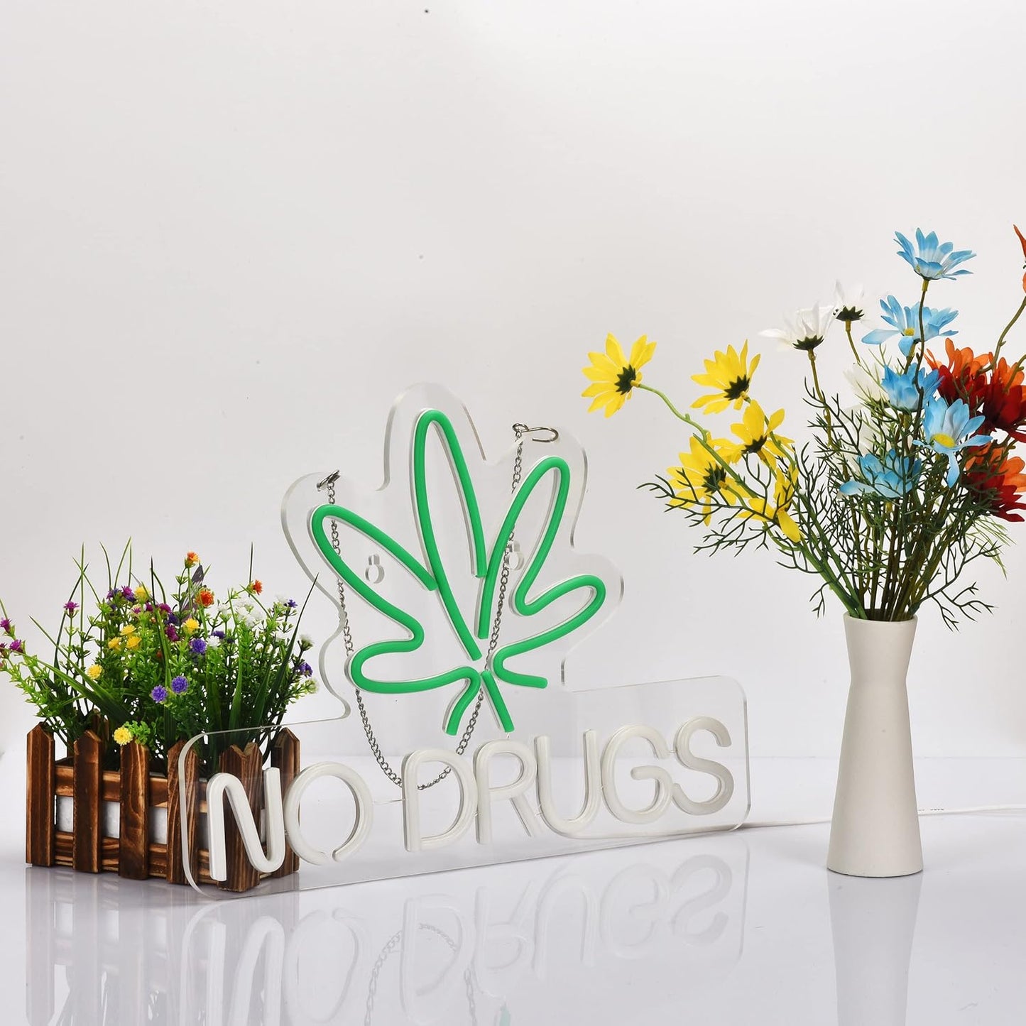 Neon Sign for Wall Decor No Drugs Marijuana Beer Bar Home Art Neon Light LED Neon Lights Signs with Dimmer for Man Cave Wall Sign