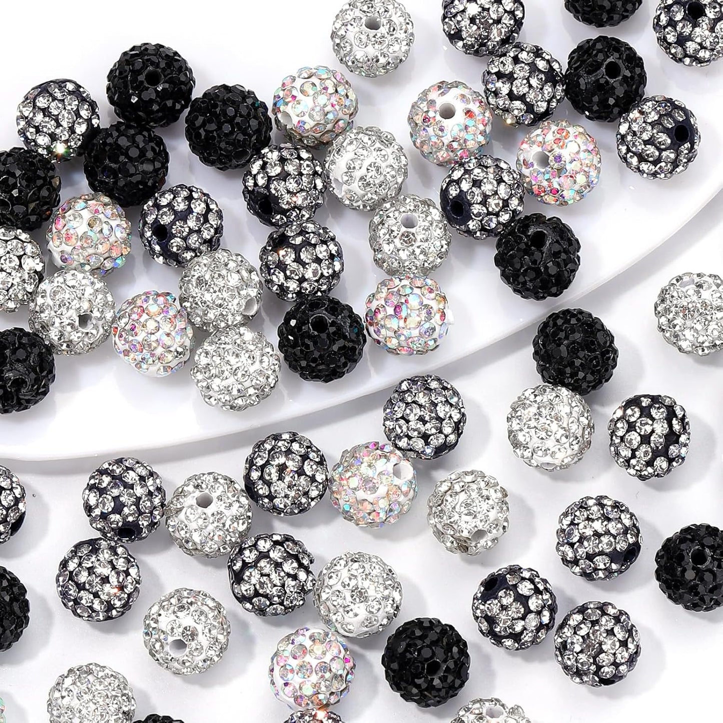 Novani 288pcs 10mm Round Rhinestone Beads for Jewelry Making, Clay Material, Black Color, Sparkle Disco Ball Effect, DIY Bracelet, Necklace, Earring, Christmas Decoration