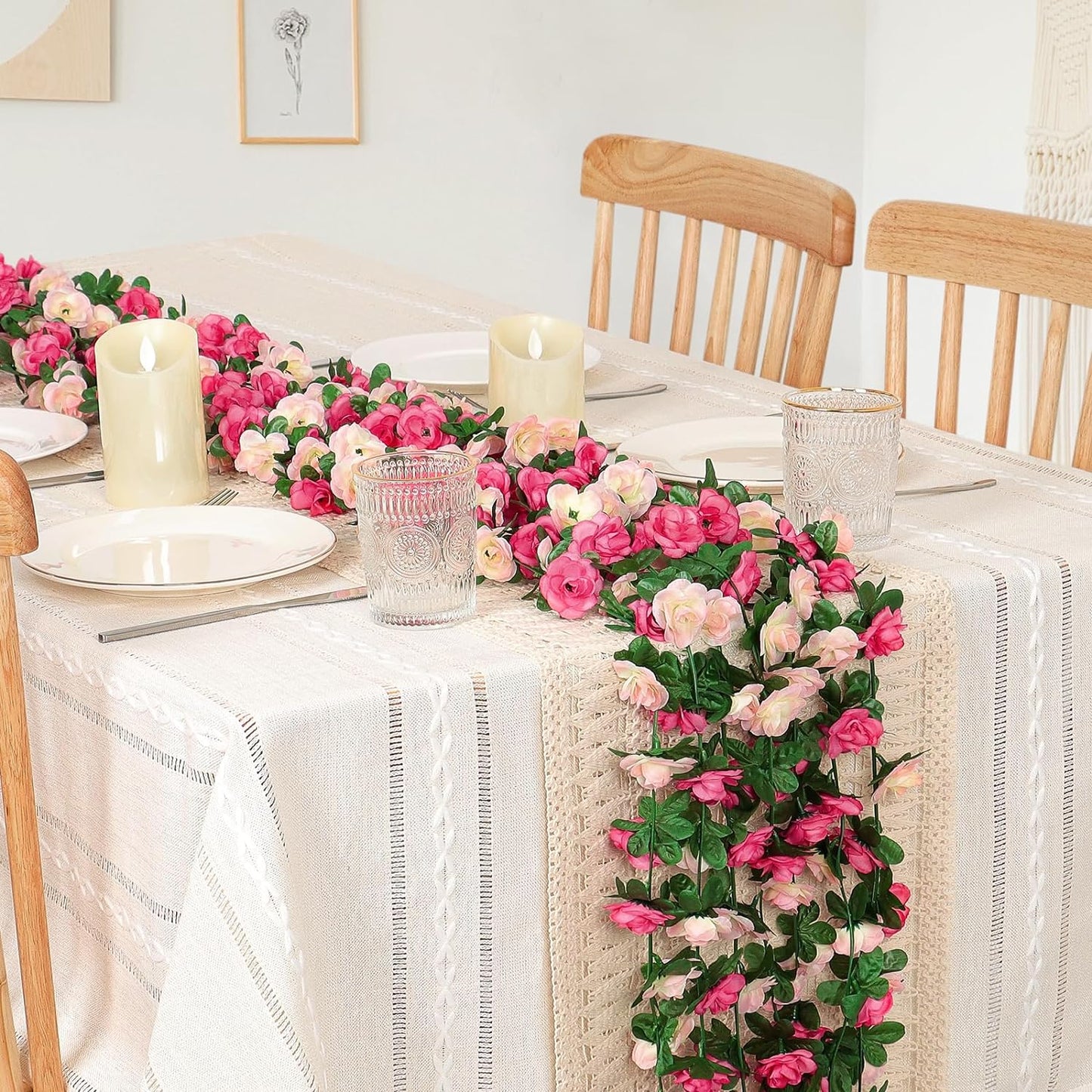 KHOYIME 9 Pack 72 FT Artificial Flower Garland, Fake Pink Roses Vines Silk Flowers Faux Plastic Outdoor Hanging Floral Ivy Garland Decorations for Wedding Arch Bedroom Home Wall Backdrop Room Decor