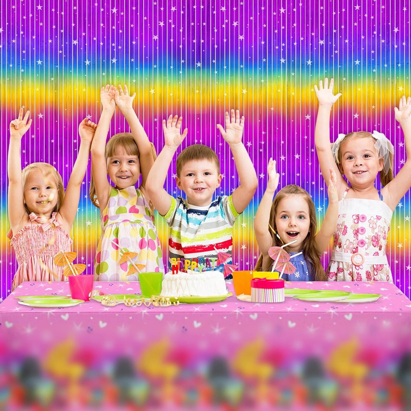 Rainbow Streamers Party Decorations - Thicken 4 Pack 3.2 x 8.2 FT - Rainbow Gradient Tinsel Foil Fringe Curtains, Photo Booth Props Backdrop for Birthday, 80s 90s Party Decorations