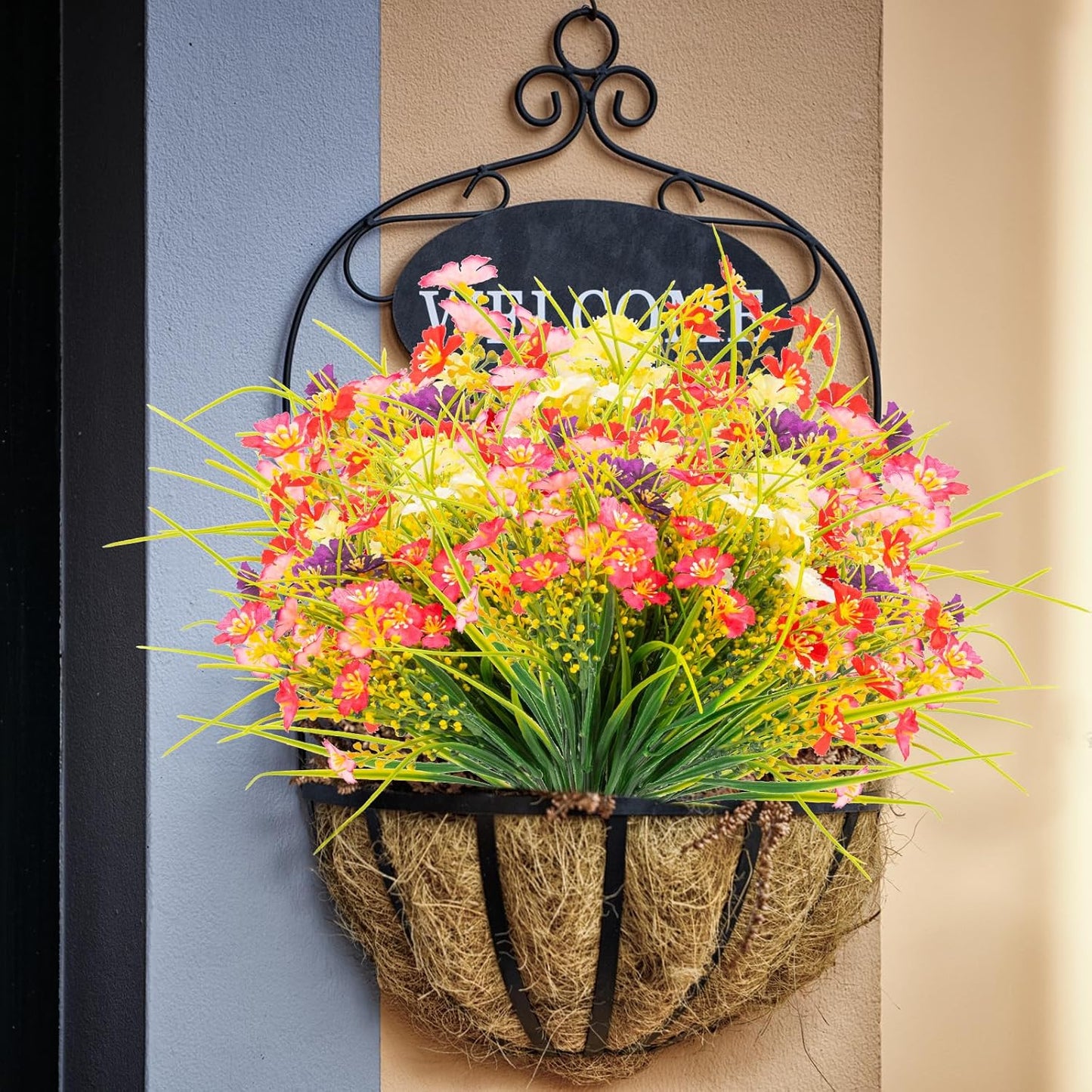 12 Bundles Artificial Outdoor Flowers Lifelike UV Resistant Fake Plastic Plants Indoor Outside Hanging Plants Garden Porch Window Box Decor (Mix 6 Colors)