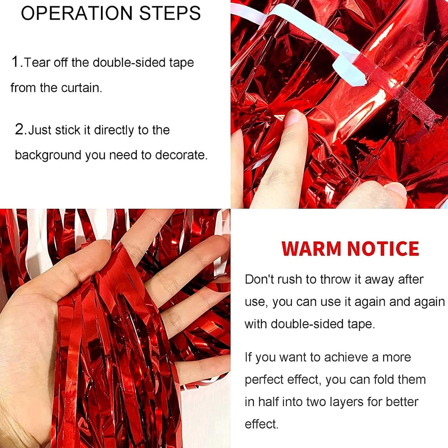 4 Pack Red Foil Fringe Curtain Backdrop, 3.28Ft x 9.84Ft Metallic Tinsel Foil Fringe Streamers Curtains for Party, Photo Booth Props, Birthday, 2022 Graduation Decoration Supplies