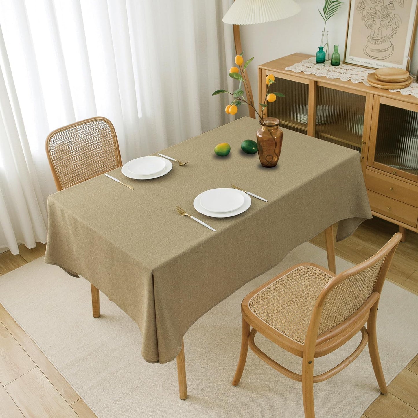 NLMUVW Linen Tablecloth Rectangle Textured Farmhouse Table Cloth Water Resistant Decorative Table Cover for Dining Kitchen Cafe, Dark Burlap, 54 x 96 Inch