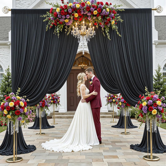 60x12ft Wrinkle Free Black Backdrop Curtain for Wedding Parties,12 Panels 5×12 ft Long Soft Silky Polyester Fabric Backdrop Drapes Black Photo Back Drop Curtains for Party Photography Background Cloth