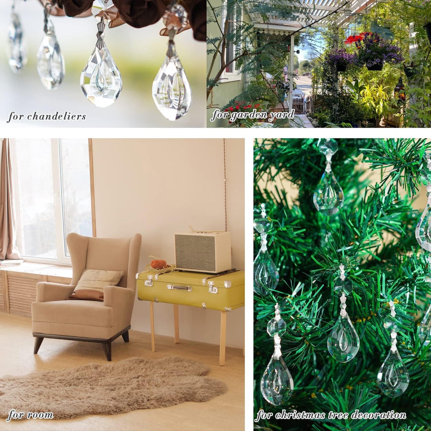 20pcs 38mm Crystal Loquat Shape Chandelier Replacement,Hanging Clear Glass Crystals for Chandelier,Crystal Prisms Beads for Wedding Home Decoration