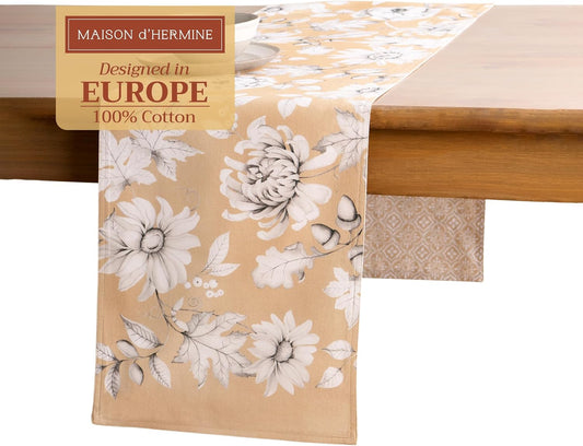 Maison d' Hermine Table Runner 100% Cotton Double Layer Table Runners 108 inches Long for Thanksgiving Christmas Decorations Home Kitchen Dining Party Wedding (Pretty Autumn, 14.5" x 108")