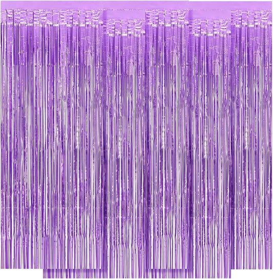 5 Pack Purple Foil Curtain Backdrop 3.2ft x 8.2ft Tinsel Foil Fringe Curtains Macaron Photo Booth Streamer Backdrop for Party Decorations Birthday Baby Shower Bachelorette Holiday (Light Purple)