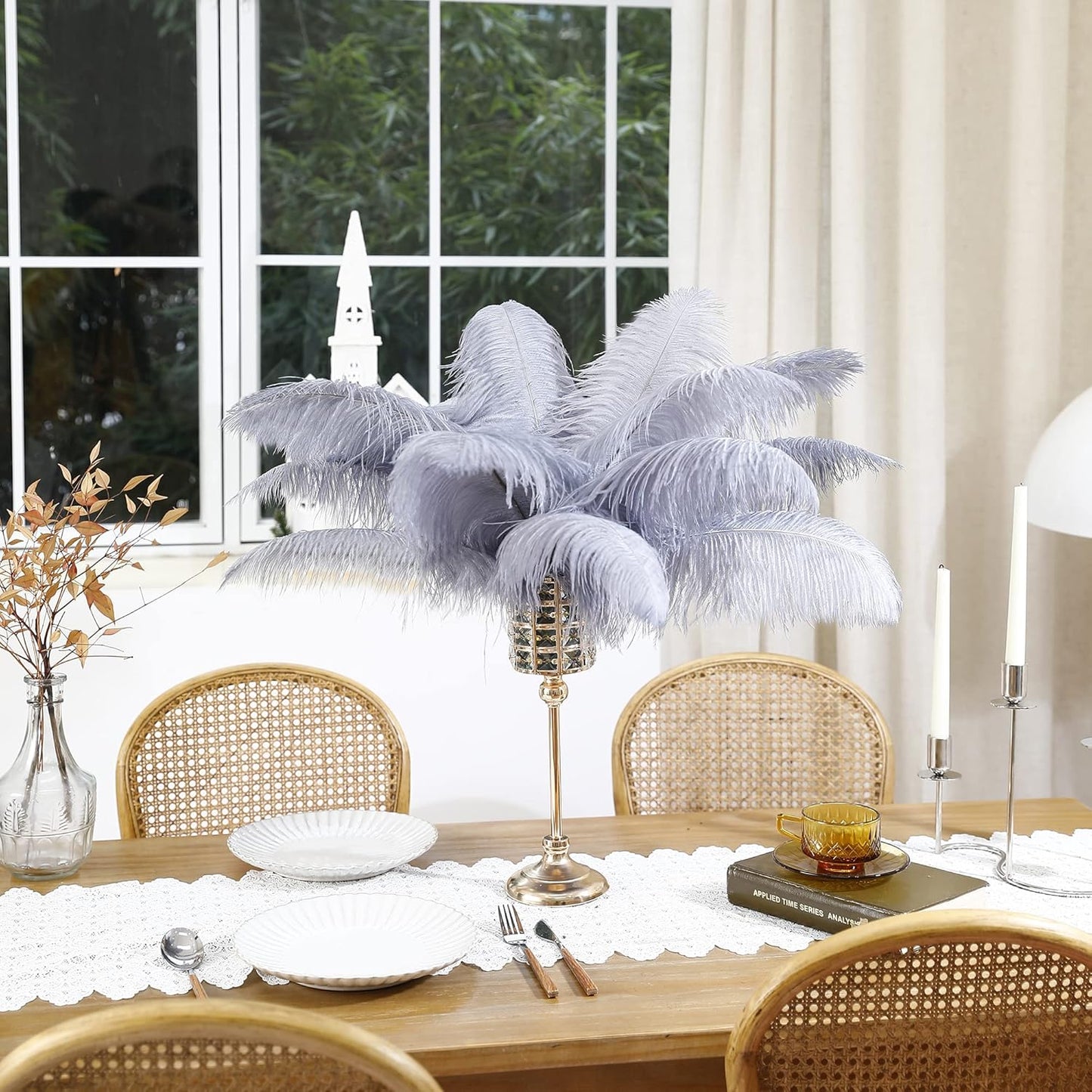 Larryhot Natural Ostrich Feathers for Vase - 16-18 inch 10pcs for Wedding Party Centerpieces,Flower Arrangement and Home Decorations (Gray)